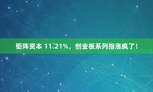 钜阵资本 11.21%，创业板系列指涨疯了！