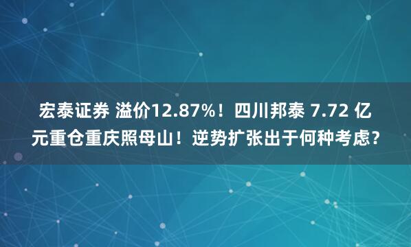 宏泰证券 溢价12.87%！四川邦泰 7.72 亿元重仓重庆照母山！逆势扩张出于何种考虑？