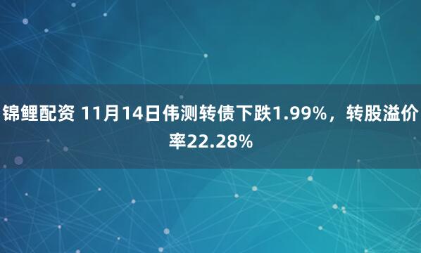 锦鲤配资 11月14日伟测转债下跌1.99%,转股溢价率22.28%